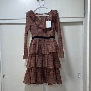 Rachel Parcell Brown Polka Dot Long Sleeve Dress